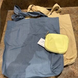 Canvas Tote Bags with Small Yellow Pouch